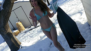 Bikini Snow Angel and Walking Barefoot