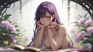 Violet Hair Goddess Sips Morning Coffee in Sunlit Sanctuary