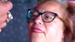 Fat Tattooed Mature Ass Fucked in Driving Van