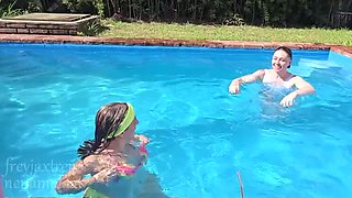Hot Argentine Lesbians Fuck in Pool - Neighbors Watch as They Squirt & Eat Pussy