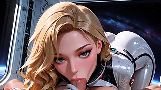 Blonde Hentai Astronaut in Shiny Latex Rides Cock in Space