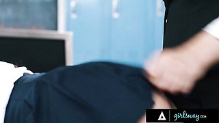 Strict Instructor Valentina Nappi Facesits and Strap-On Fucks Gal Ritchie During an After-Hours Punishment