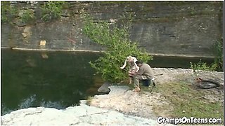 Teen 18+ Takes Gramps Cock By The Lake