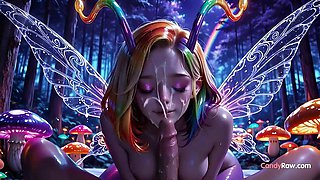 Busty Rainbow Fairy Slurps Cock in Enchanted Mushroom Grove