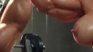 Strong Muscular Woman Crushing Slave with Foot Worship During Training