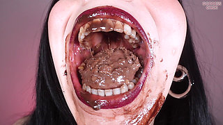 I Eat Profiteroles - Close-up of My Mouth and 24 Teeth - Messy and Dirty