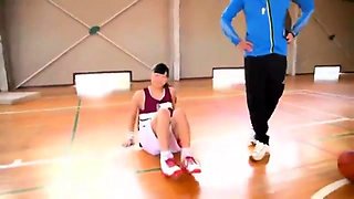 Athletic Oriental teen with big boobs gets fucked in the gym