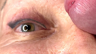 Milf extremely close up cumshot on eye orgasm