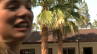 Blonde college girl gets pounded by the pool