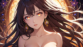 Soft Starlight a Beautiful Young Woman with Glowing Eyes in Animated Style