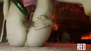 Redhead Amateur Rides Long Cucumber in Solo Scene