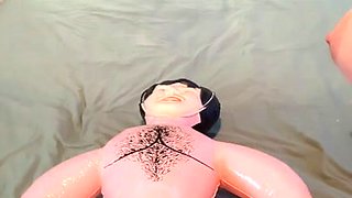 Busty brunette shares intense massage pleasure with group heat