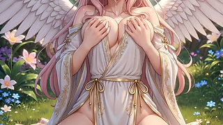 Hentai angel with big boobs masturbates
