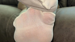 White Nylon Sock Tease in Your Face POV