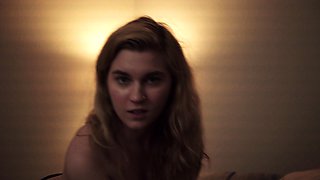 Brunette amateur babe strips off and masturbates