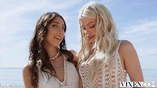 Blonde Beach Beauties Ashby Winter and Eva Generosi Take Hardcore Group Pounding from Hung Studs with Intense Deep-Thro