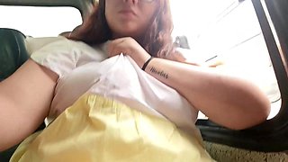 Chubby girl masturbates in the public bus