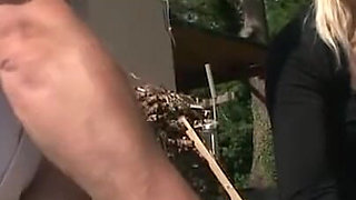 Fucked outdoors and tied to a pole