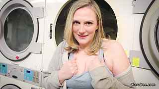 Risky Laundromat Creampie - Clara Dee POV Titjob and Cowgirl