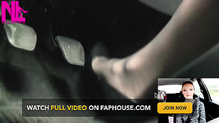 Driving in Grey Pattent Pumps on My Hosed Feet