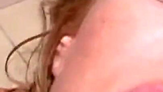 Busty blonde babe gets anally fucked in the bathroom