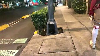 Hot Latina Squirts Hard in Public While Masturbating on the Street