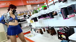 Russian mom flashing her tits, pussy and ass in public