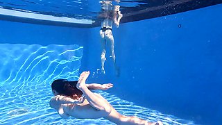 Long-haired brunette Cory Chase in hot pool scene