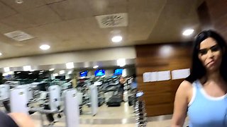 Sexy big booty Latina babe gets fucked doggystyle in a gym changing room