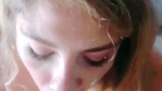 Cute blonde teen girlfriend awesome POV blowjob