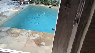 Asian Step Sister Naked Pool Fun - Hot Teen Masturbates Outdoor