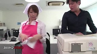 Asian Office Lady Chihiro Akino Gives Intense Blowjob and Begs for Creampie