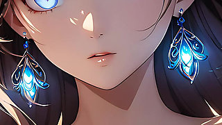 Soft Starlight a Beautiful Young Woman with Glowing Eyes in Animated Style