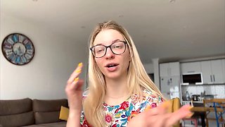 Platinum-blonde, dominant woman, podcast