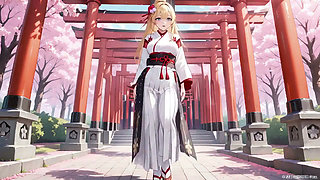 Blonde Miko in the Shrine! Taboo Whispers Under Cherry Blossoms, White Skirt Too Revealing!