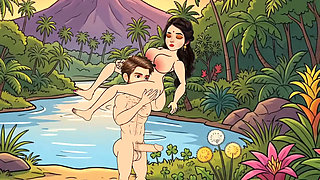 Man fucks woman with big cock in the forest, woman is very happy.