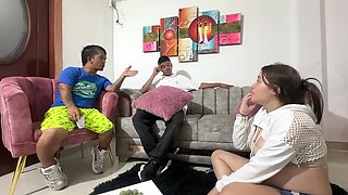 Chiky & Julianaburning: Hindi Audio - Pregnant Girlfriend Anal Creampie While Cuckold Friend Watches on Couch