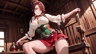 Lazy Tease on the Sun-drenched Porch, Corset Cinching Her Curves, Fingertips Grazing Chest, That Taboo Gaze in the Sunlight