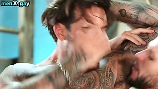 Cop tattooed jock fucks skinny ass after blowjob