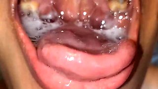 Upside Down Deep Throat Cum Swallow - Brunette Teen Slut Gets Throat Filled