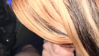 Cute babe gives my huge dick a hot blowjob in the car