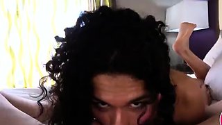 Amateur blowjob by busty brunette in black bra panties