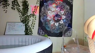 Kinky brunette wears stockings and masturbates rough