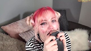 insane mega-slut boinks her jaws harsh with monstrous fake penis