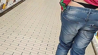 Crazy Rebeca Addams in Jeans Buttcrack at the Supermarket