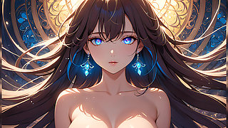 Soft Starlight a Beautiful Young Woman with Glowing Eyes in Animated Style