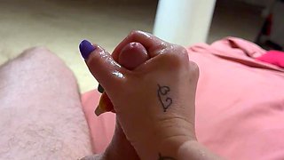 Amateur girlfriend handjob and anal fuck with cumshot
