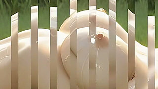 Beautiful Nude Woman with Honey Brown Hair Gentle Clit Circles by Stream