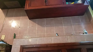 Chubby milf in panty in the kitchen