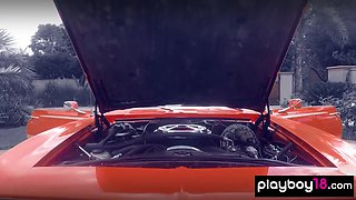 Raunchy naked asian babe and GFs washing car